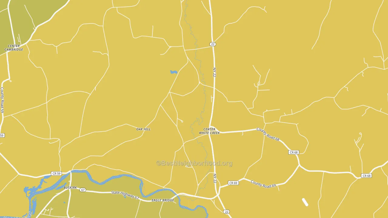 Map of the best neighborhoods in the Eagle Bridge area, with better matches in green and worse matches in red