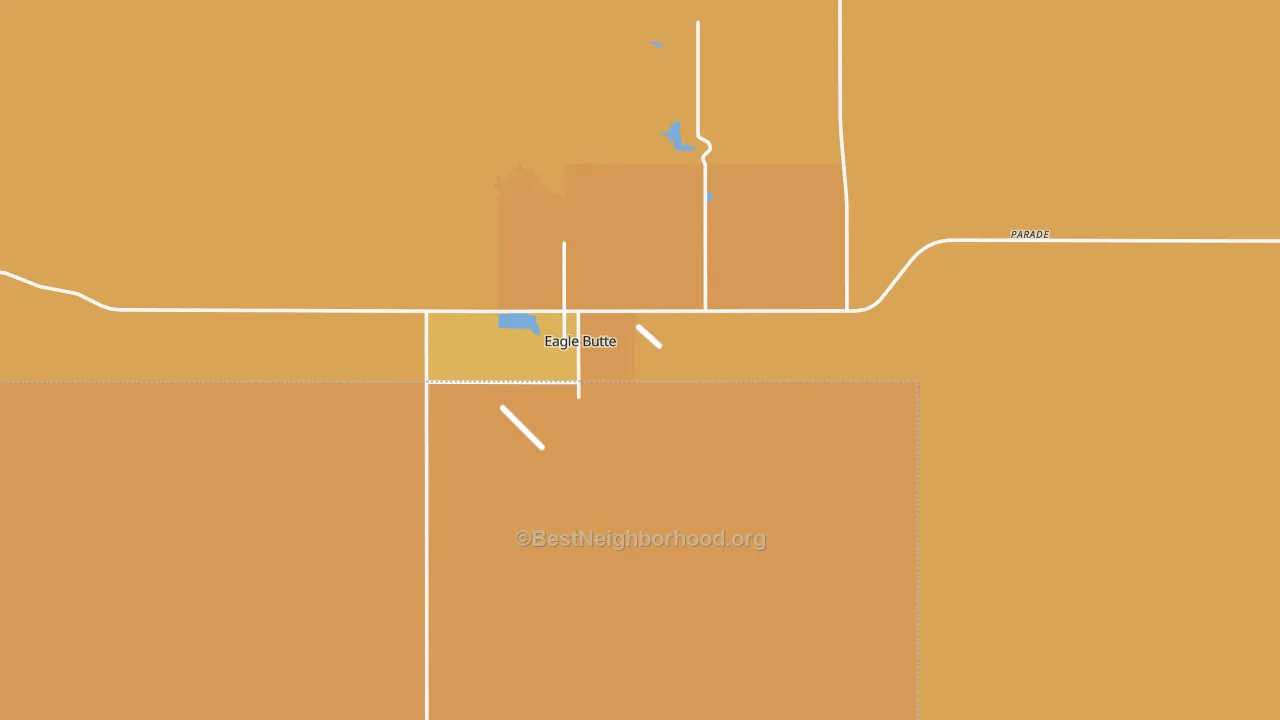 Map of the best neighborhoods in the Eagle Butte area, with better matches in green and worse matches in red