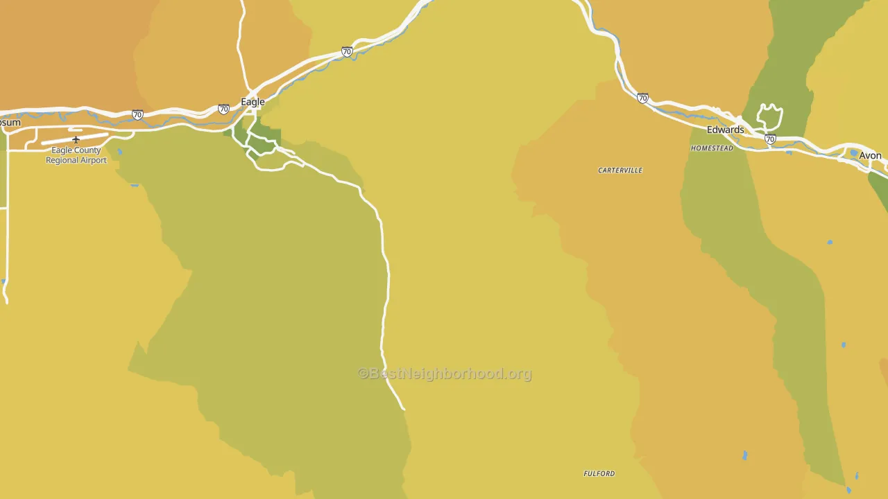 Map of the best neighborhoods in the Eagle County area, with better matches in green and worse matches in red