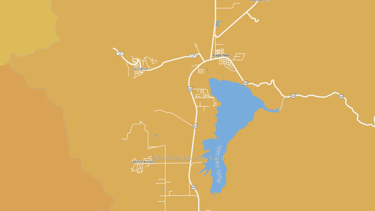 Map of the best neighborhoods in the Eagle Nest area, with better matches in green and worse matches in red