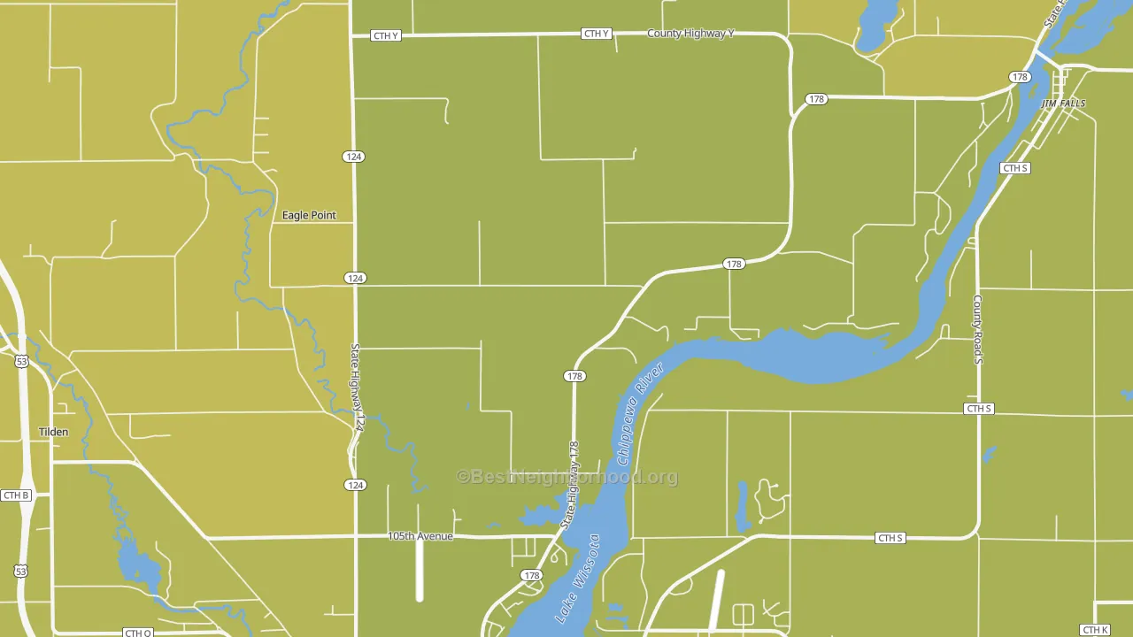 Map of the best neighborhoods in the Eagle Point area, with better matches in green and worse matches in red