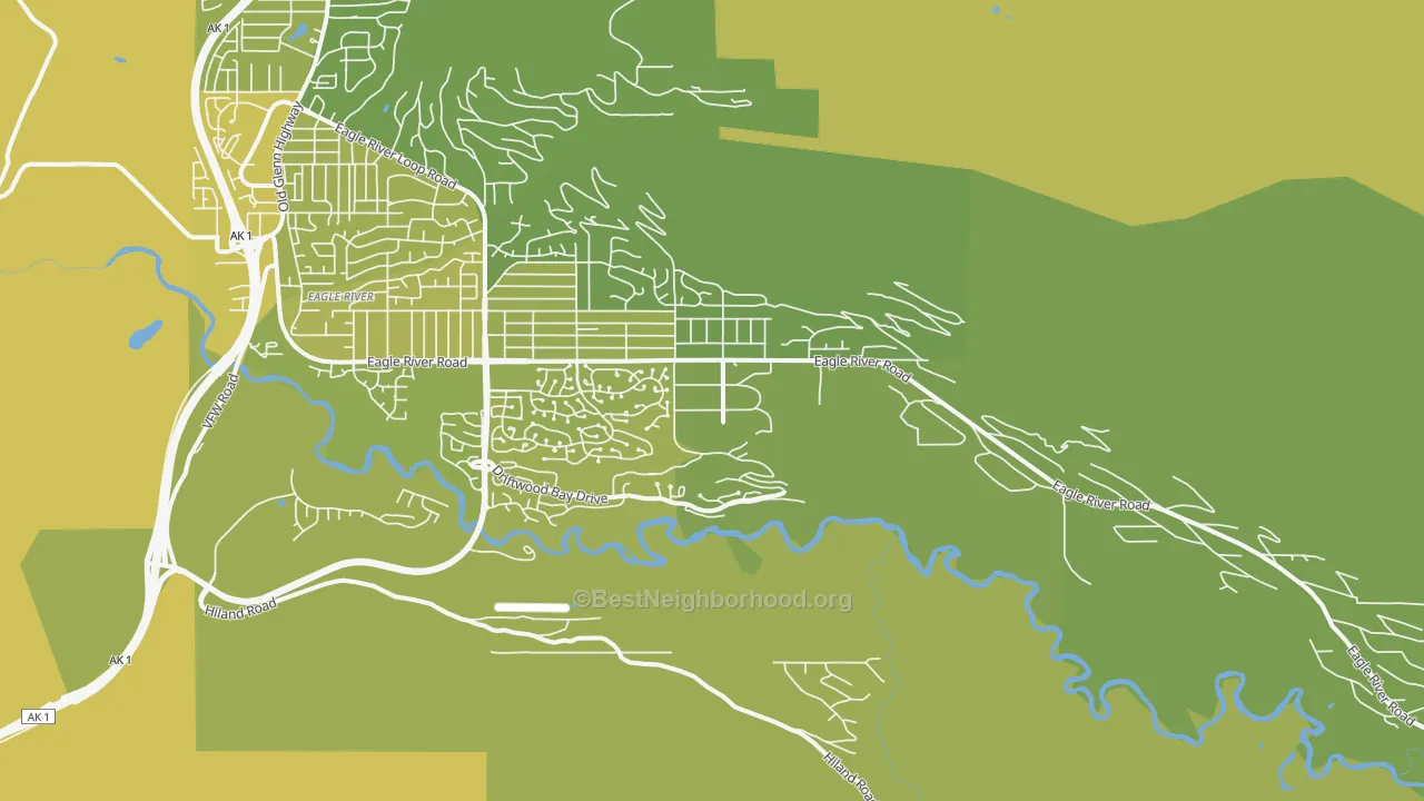 Map of the best neighborhoods in the Eagle River Valley, Eagle River area, with better matches in green and worse matches in red