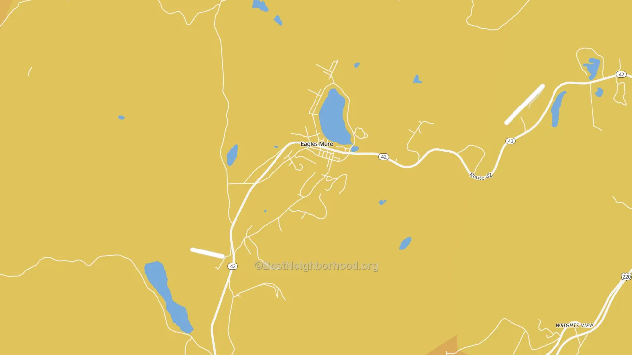 Map of the best neighborhoods in the Eagles Mere area, with better matches in green and worse matches in red