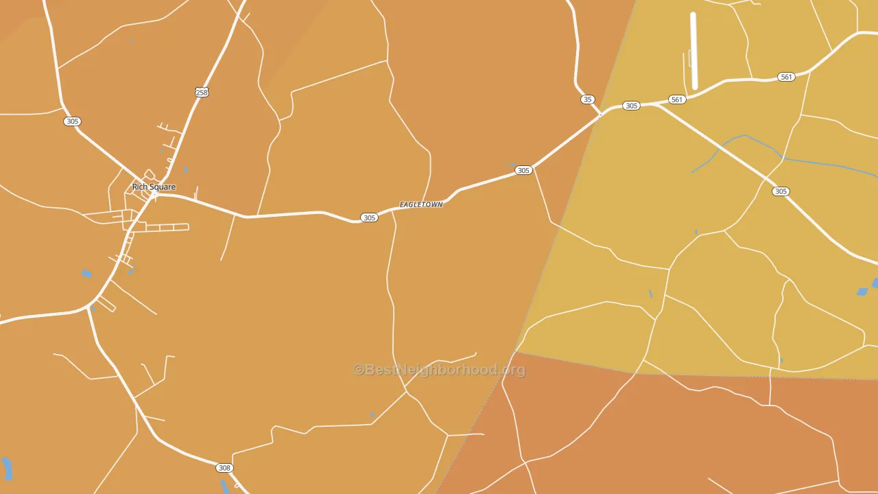 Map of the best neighborhoods in the Eagletown area, with better matches in green and worse matches in red