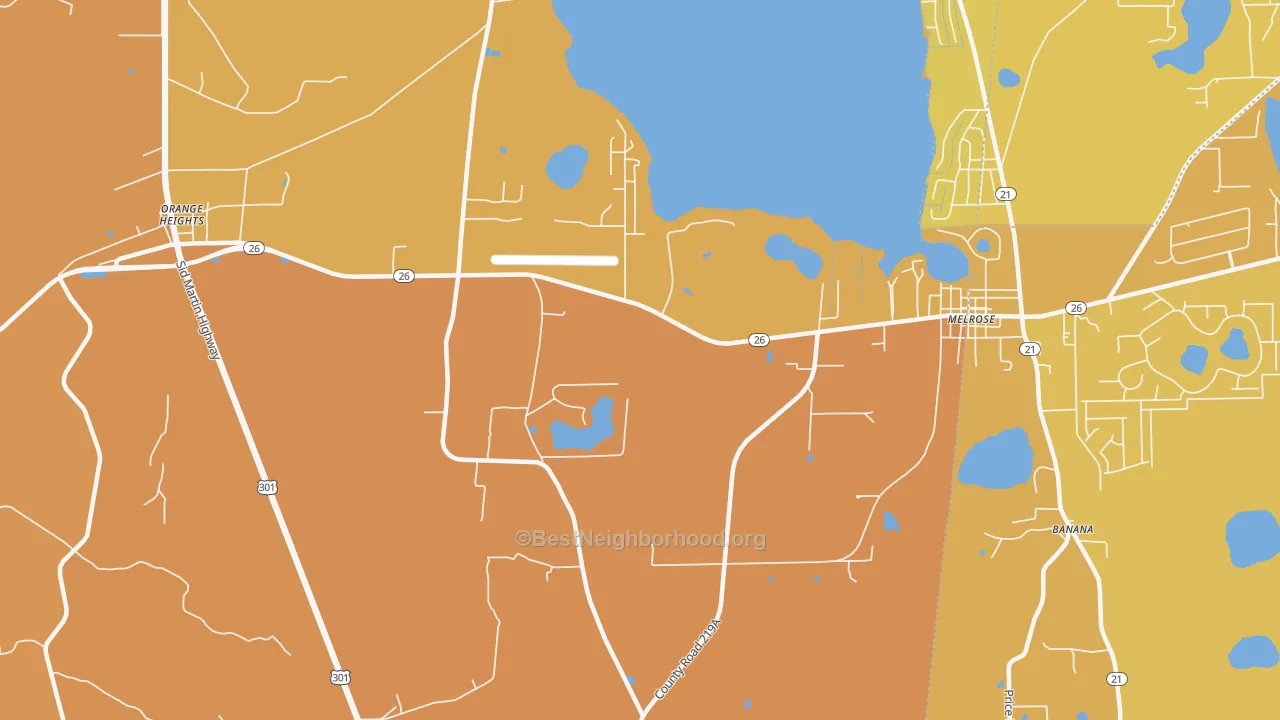 Map of the best neighborhoods in the Earleton area, with better matches in green and worse matches in red