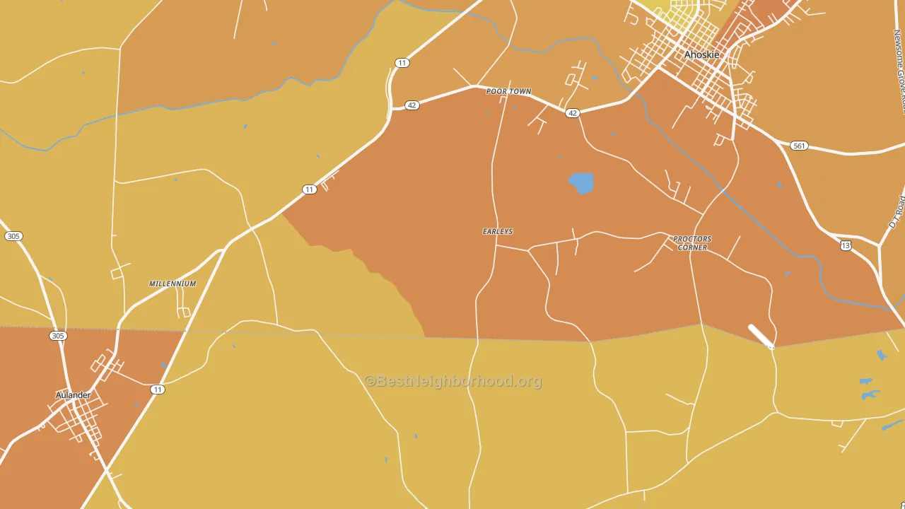 Map of the best neighborhoods in the Earley area, with better matches in green and worse matches in red