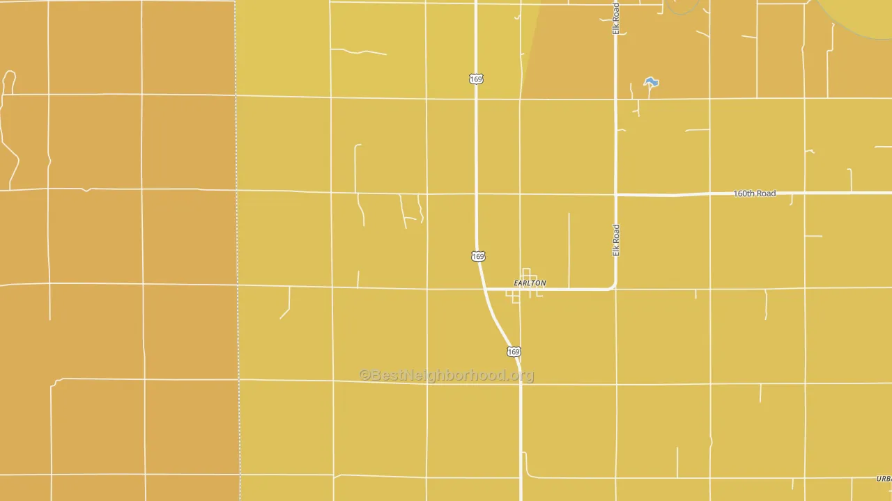 Map of the best neighborhoods in the Earlton area, with better matches in green and worse matches in red
