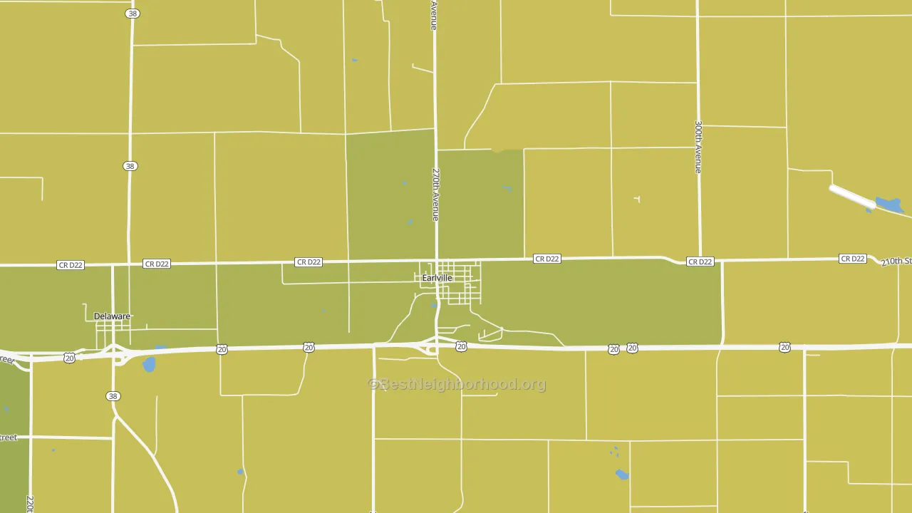 Map of the best neighborhoods in the Earlville area, with better matches in green and worse matches in red