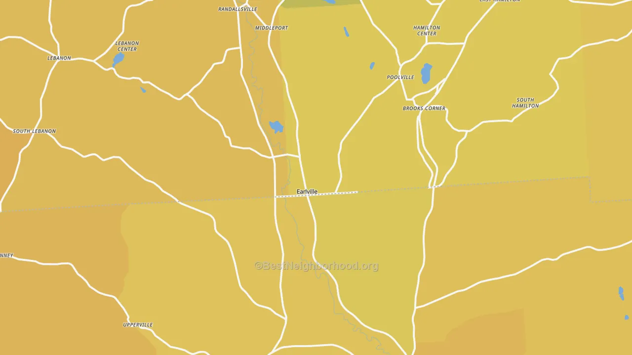 Map of the best neighborhoods in the Earlville area, with better matches in green and worse matches in red