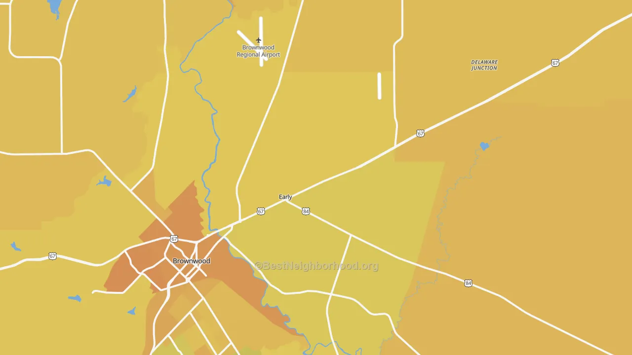 Map of the best neighborhoods in the Early area, with better matches in green and worse matches in red