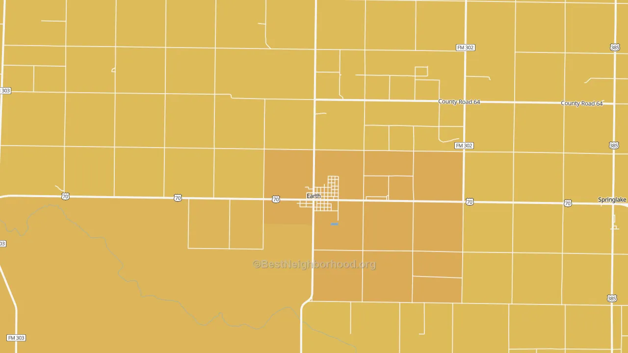 Map of the best neighborhoods in the Earth area, with better matches in green and worse matches in red