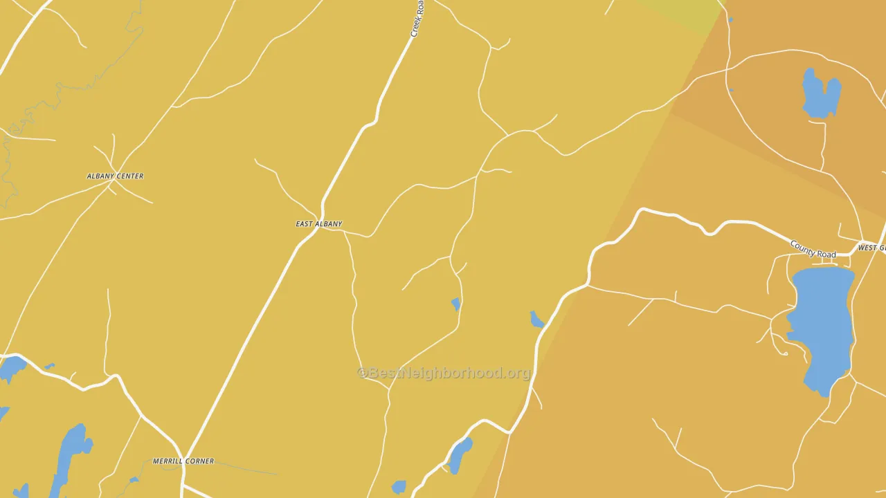 Map of the best neighborhoods in the East Albany area, with better matches in green and worse matches in red