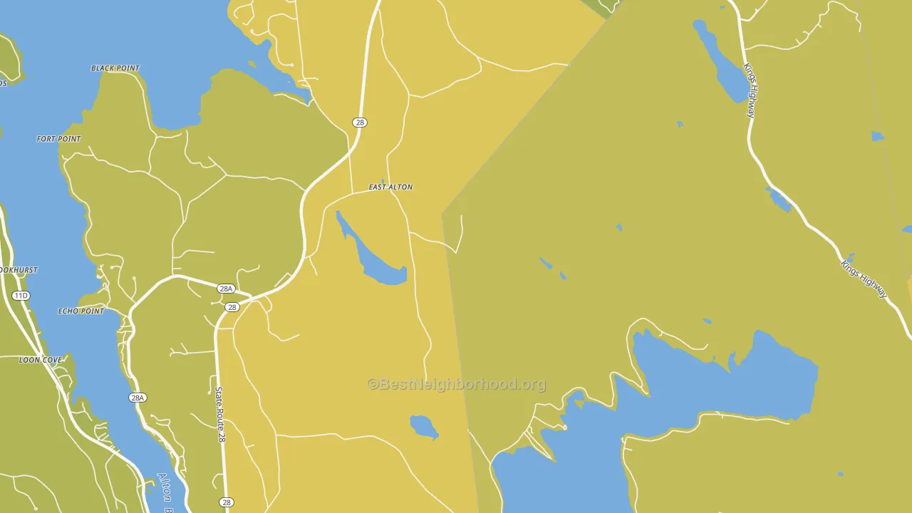 Map of the best neighborhoods in the East Alton area, with better matches in green and worse matches in red
