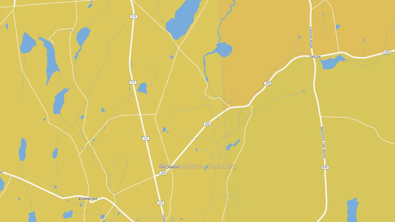 Map of the best neighborhoods in the East Ararat area, with better matches in green and worse matches in red
