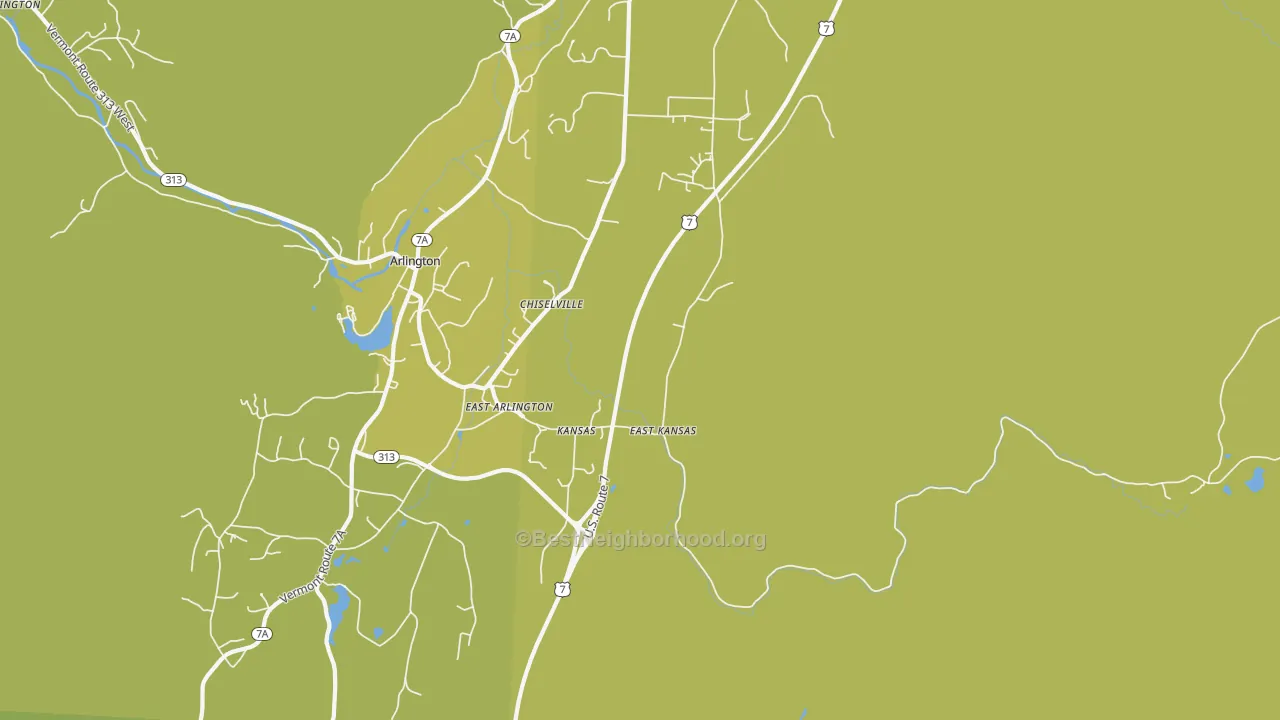 Map of the best neighborhoods in the East Arlington area, with better matches in green and worse matches in red