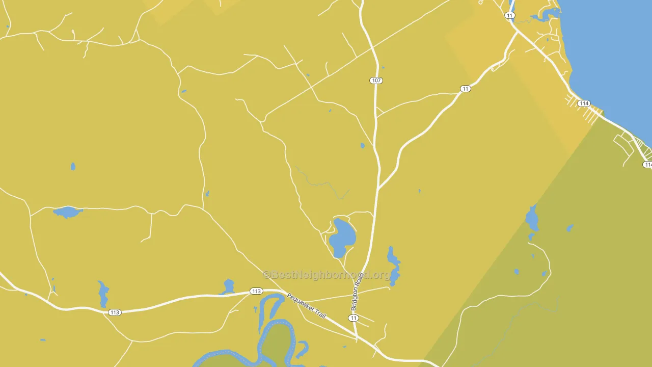 Map of the best neighborhoods in the East Baldwin area, with better matches in green and worse matches in red