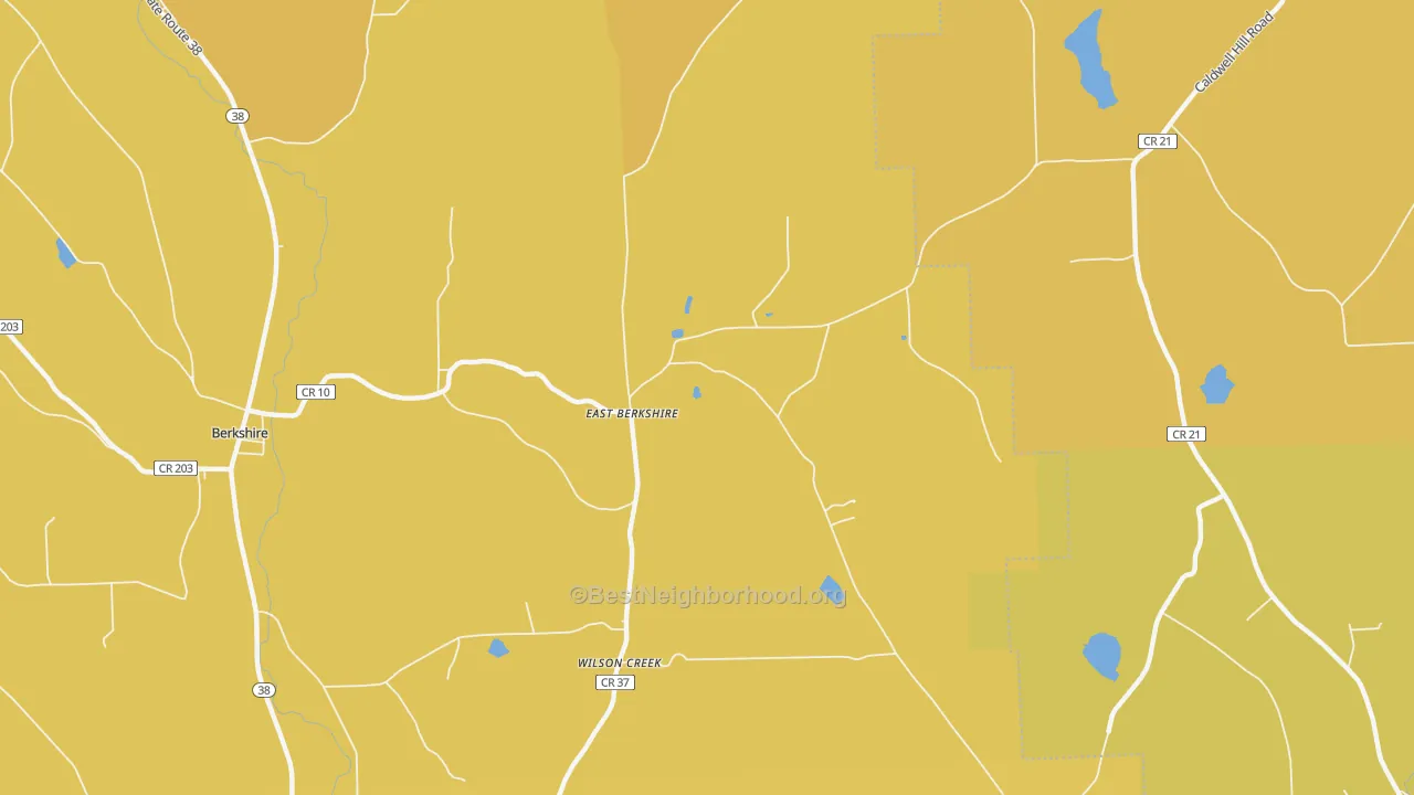 Map of the best neighborhoods in the East Berkshire area, with better matches in green and worse matches in red