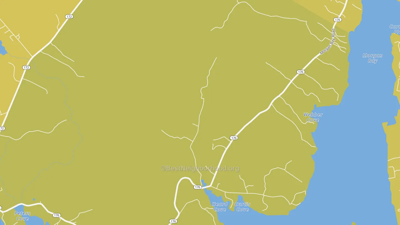 Map of the best neighborhoods in the East Blue Hill area, with better matches in green and worse matches in red