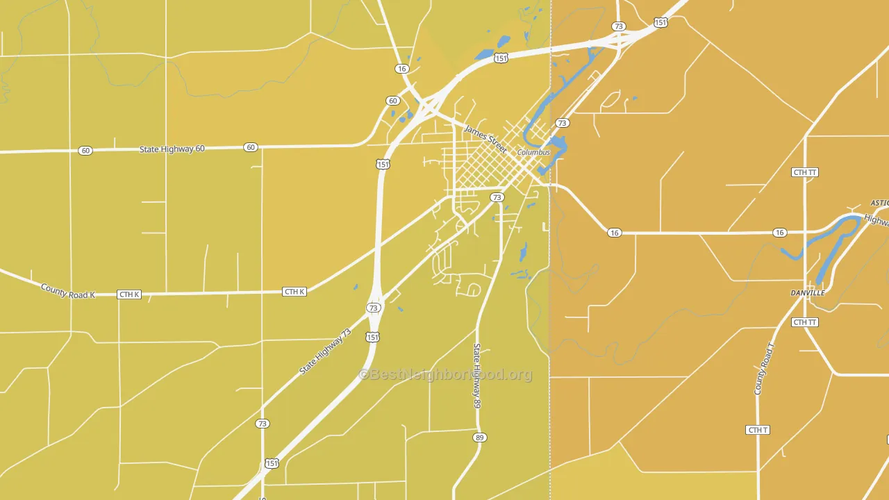 Map of the best neighborhoods in the East Bristol area, with better matches in green and worse matches in red