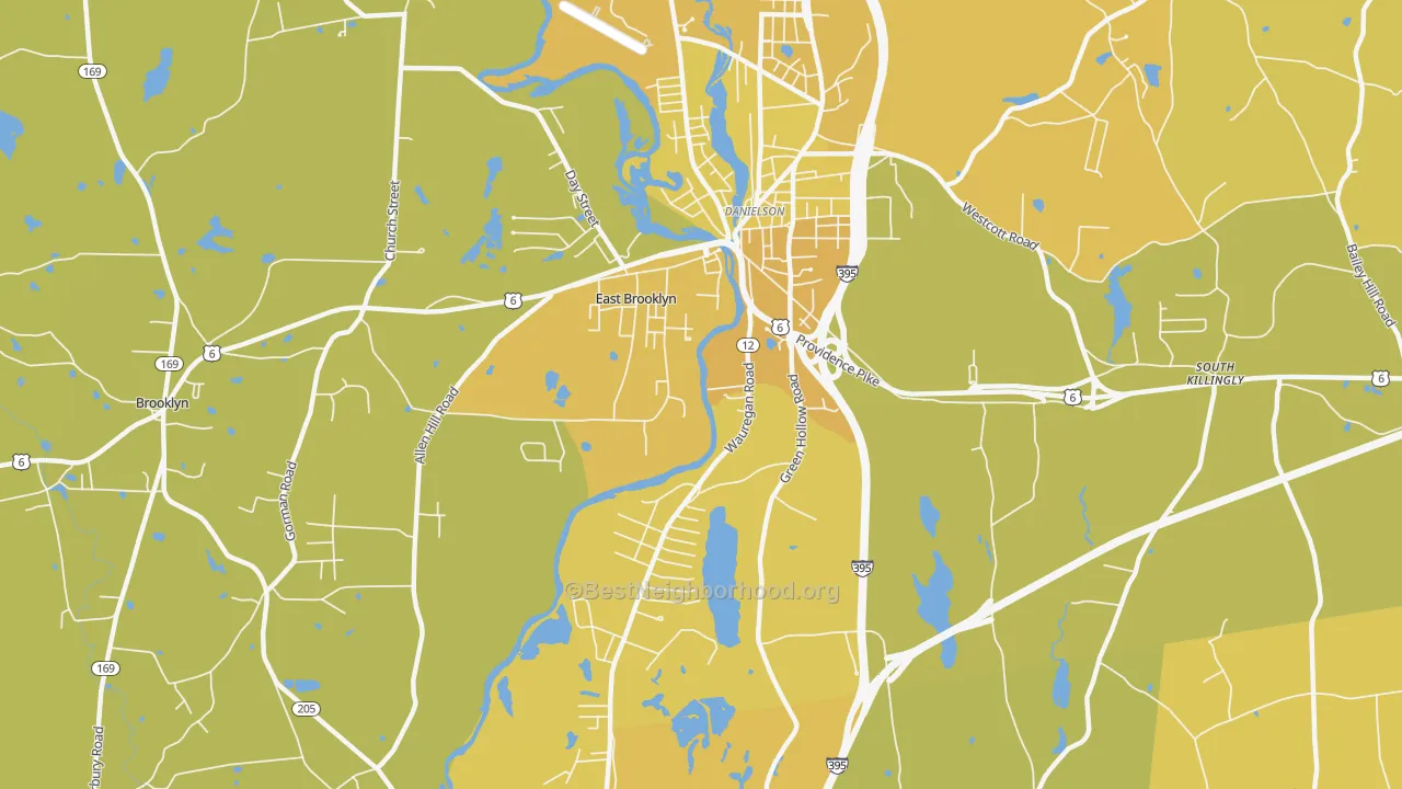 Map of the best neighborhoods in the East Brooklyn area, with better matches in green and worse matches in red