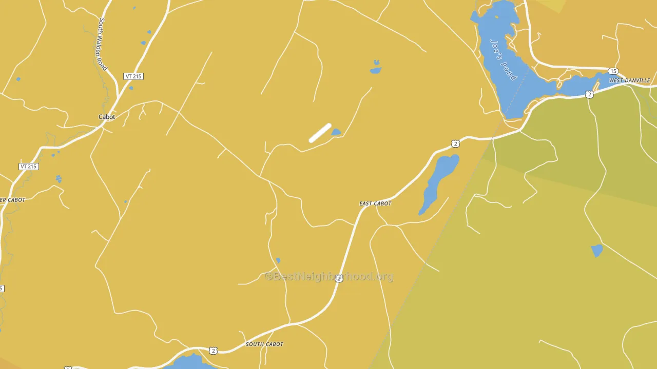 Map of the best neighborhoods in the East Cabot area, with better matches in green and worse matches in red