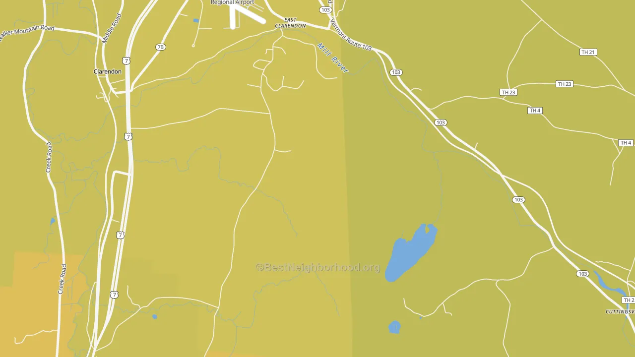 Map of the best neighborhoods in the East Clarendon area, with better matches in green and worse matches in red