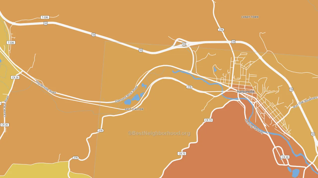 Map of the best neighborhoods in the East Clayton area, with better matches in green and worse matches in red