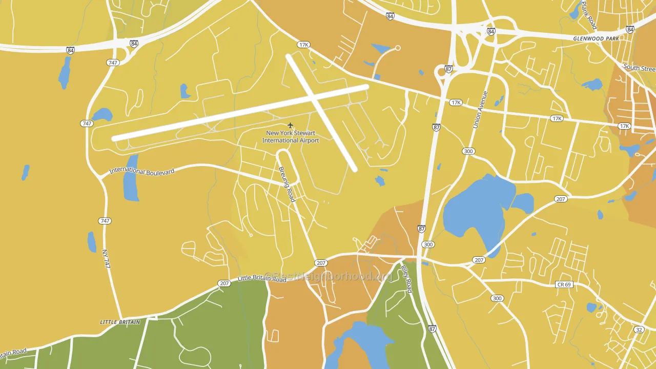Map of the best neighborhoods in the East Coldenham area, with better matches in green and worse matches in red