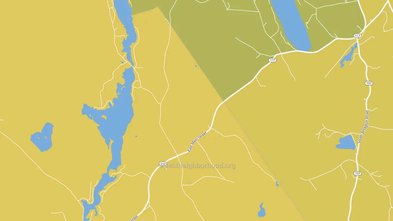 Map of the best neighborhoods in the East Denmark area, with better matches in green and worse matches in red