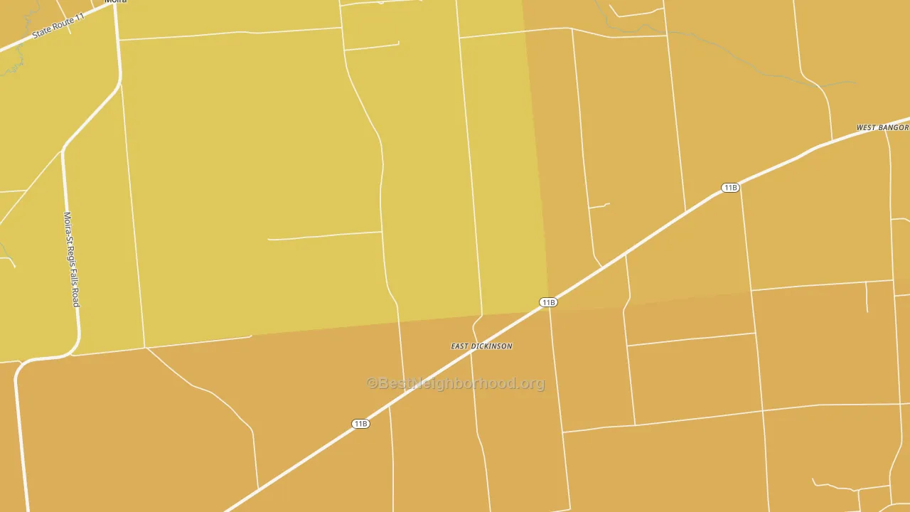 Map of the best neighborhoods in the East Dickinson area, with better matches in green and worse matches in red