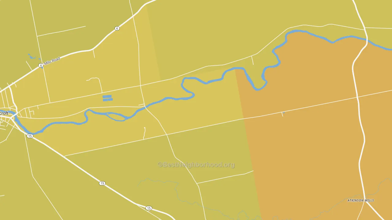 Map of the best neighborhoods in the East Dover area, with better matches in green and worse matches in red