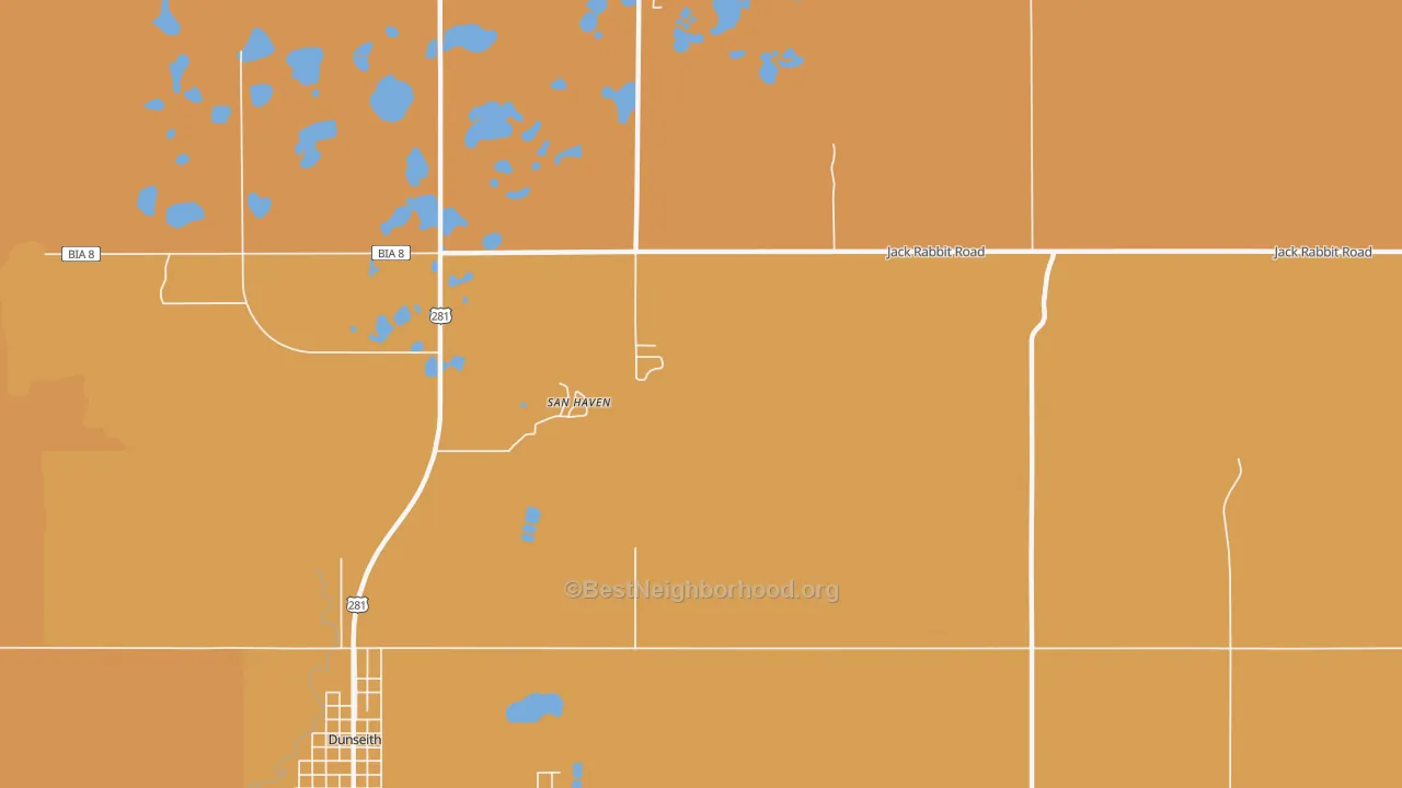 Map of the best neighborhoods in the East Dunseith area, with better matches in green and worse matches in red