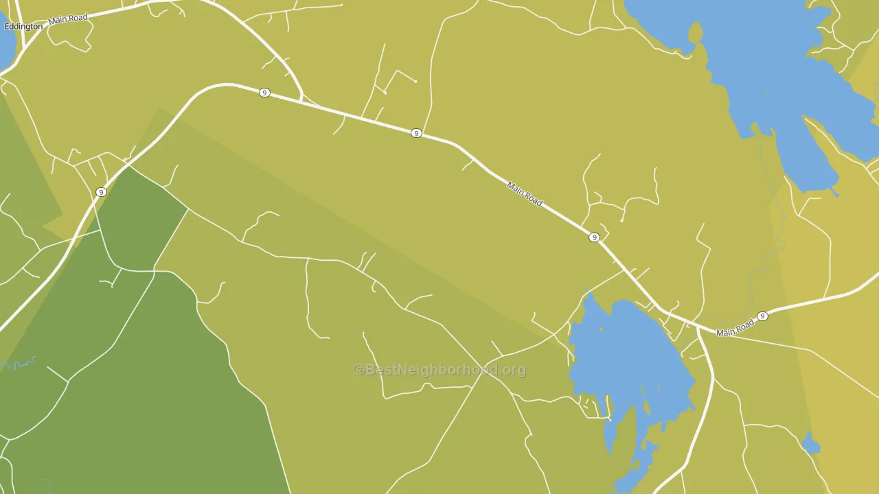 Map of the best neighborhoods in the East Eddington area, with better matches in green and worse matches in red