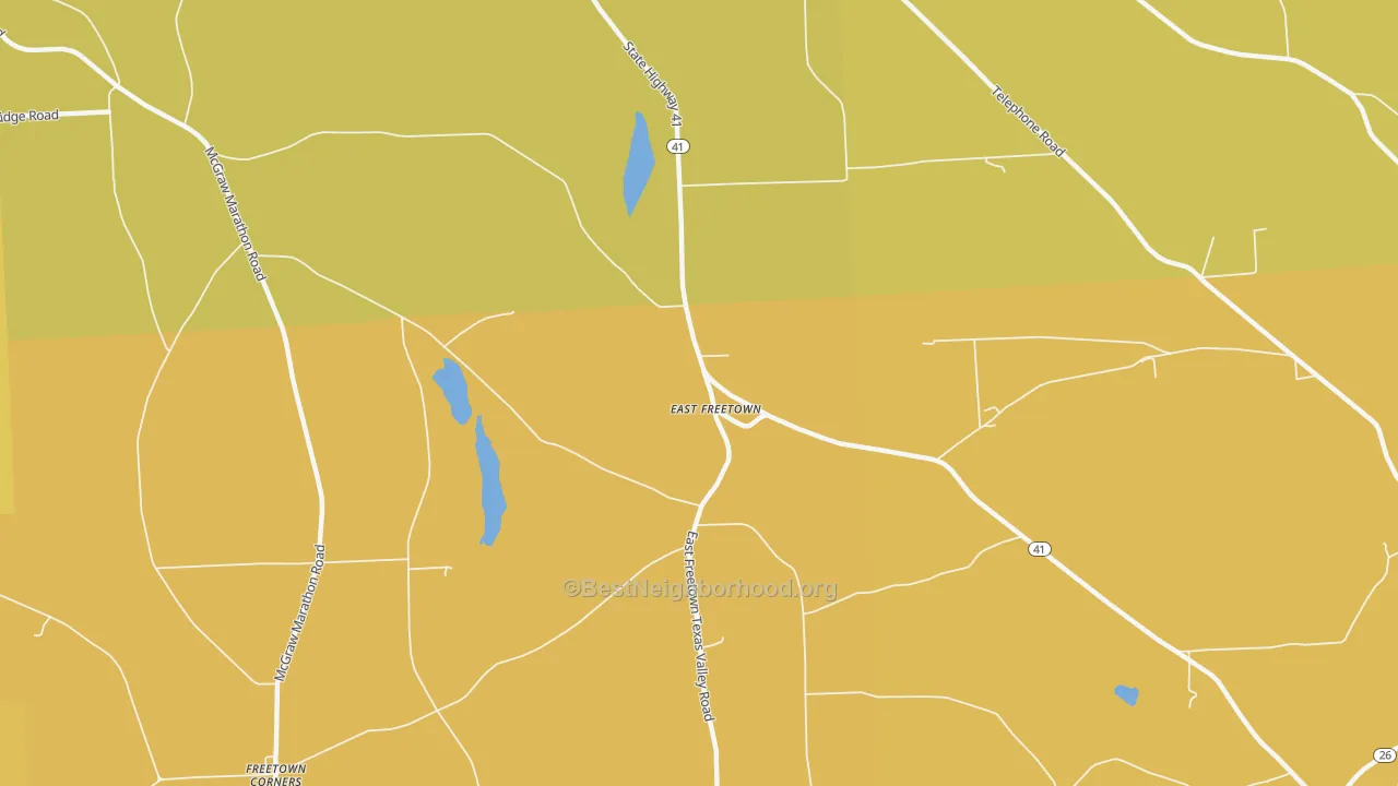 Map of the best neighborhoods in the East Freetown area, with better matches in green and worse matches in red