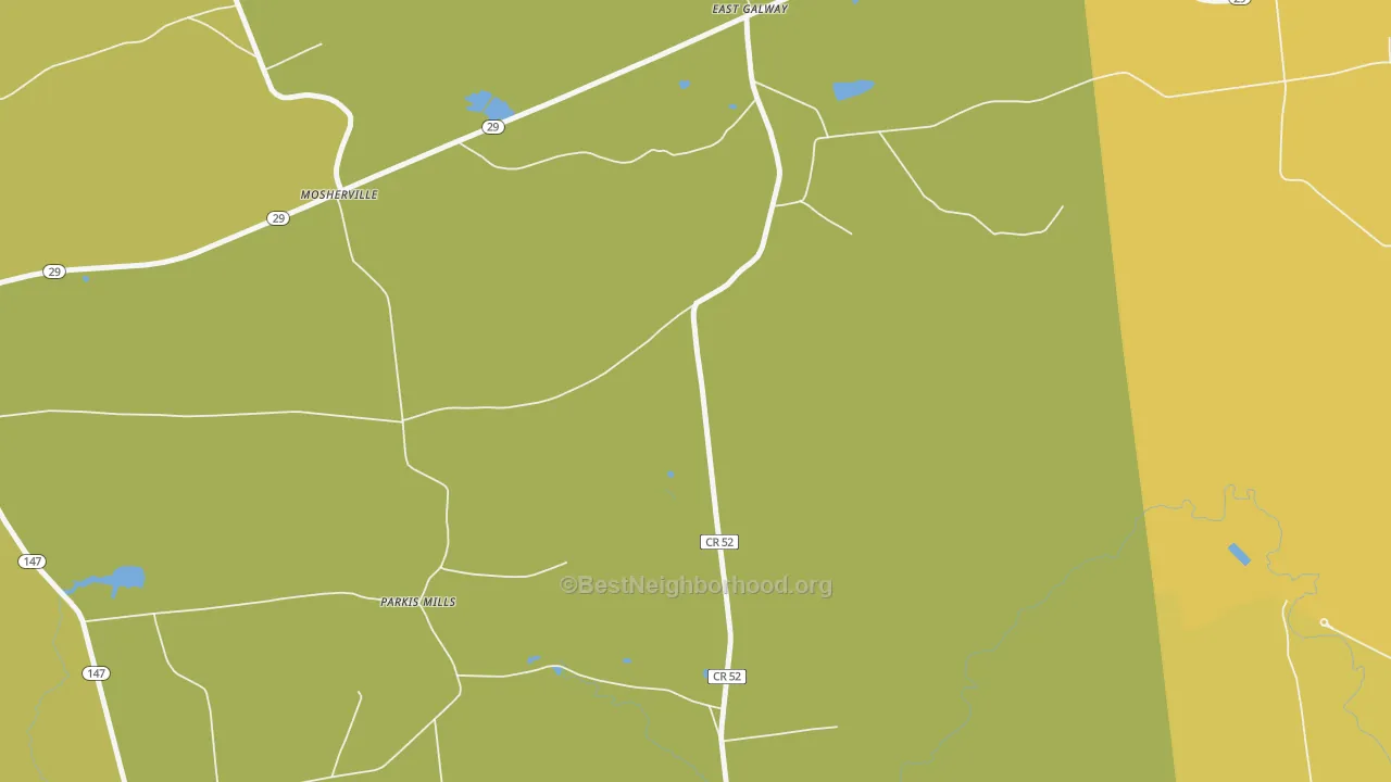 Map of the best neighborhoods in the East Galway area, with better matches in green and worse matches in red