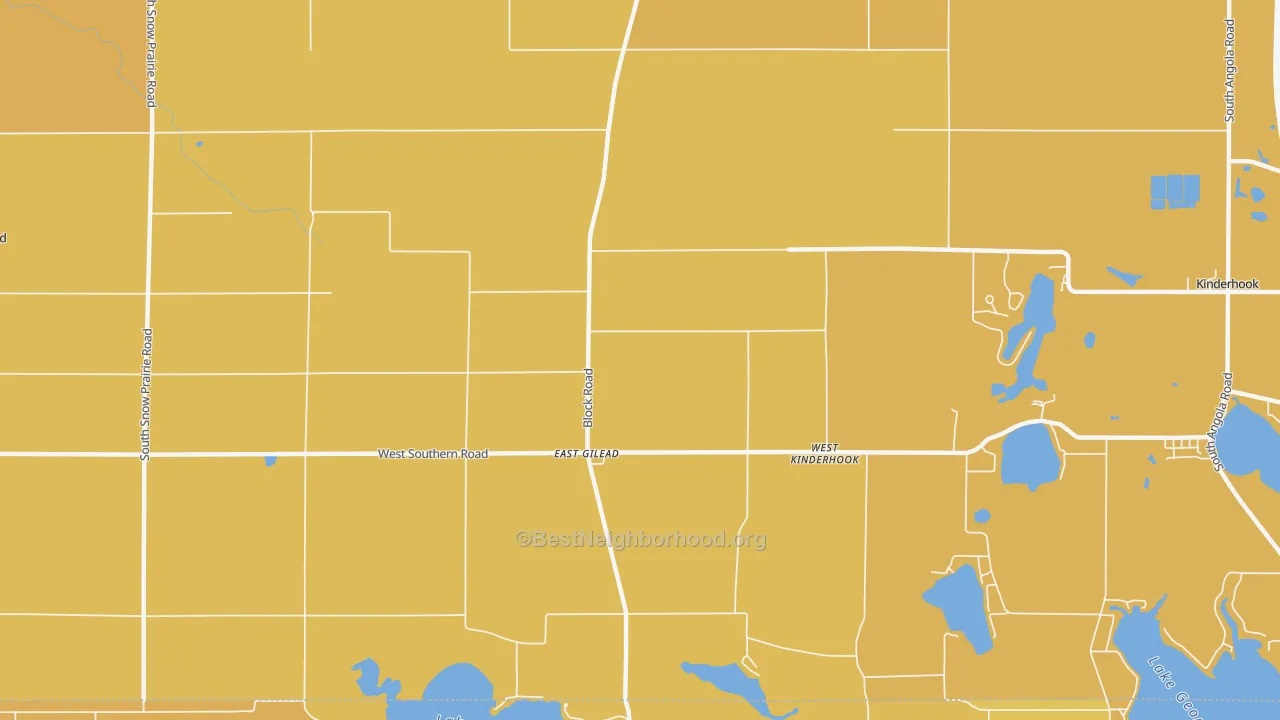 Map of the best neighborhoods in the East Gilead area, with better matches in green and worse matches in red