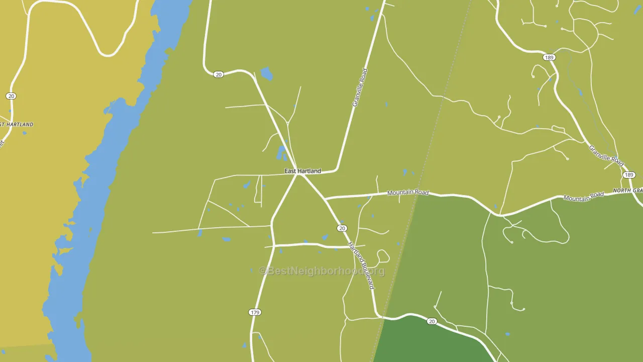 Map of the best neighborhoods in the East Hartland area, with better matches in green and worse matches in red