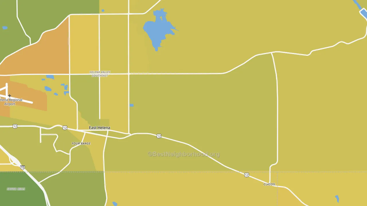Map of the best neighborhoods in the East Helena area, with better matches in green and worse matches in red