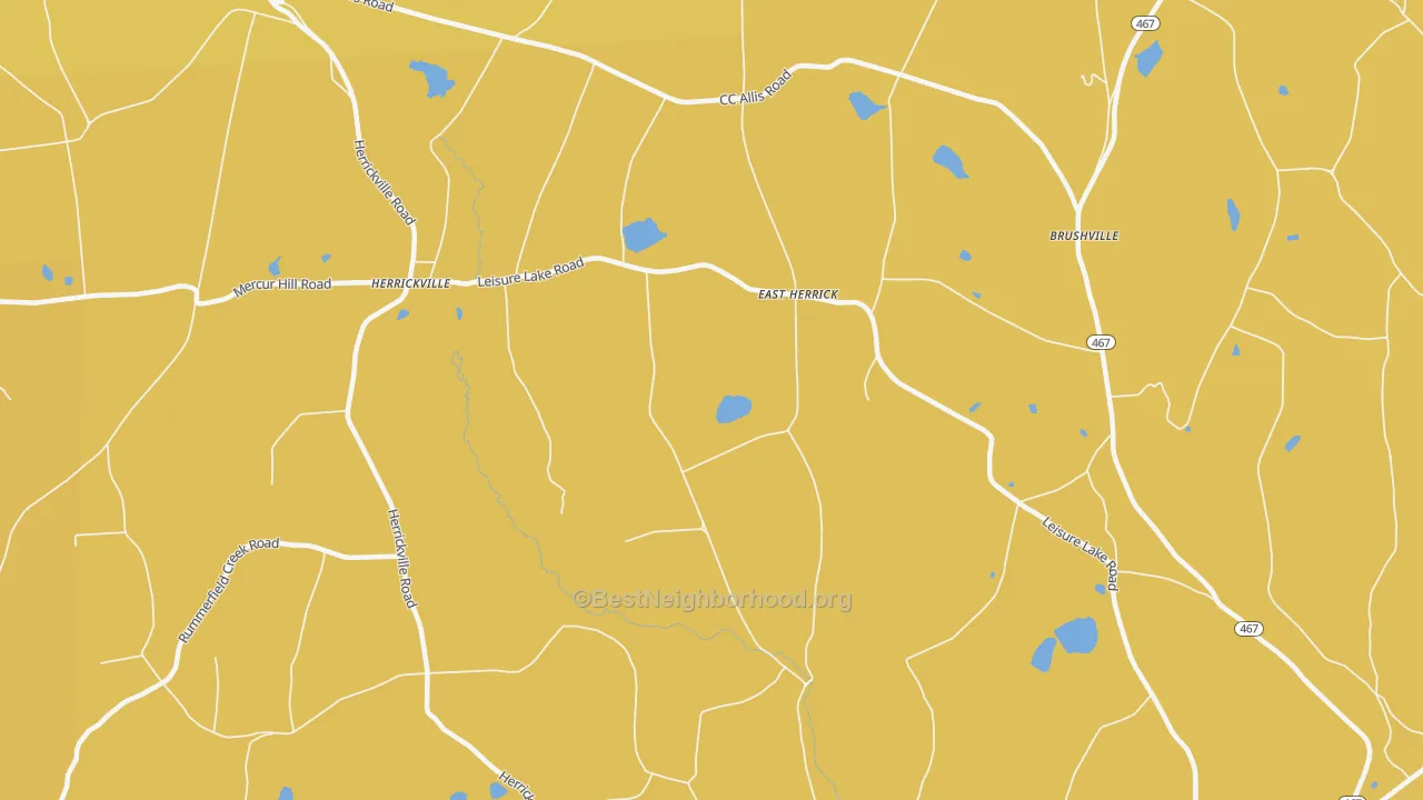 Map of the best neighborhoods in the East Herrick area, with better matches in green and worse matches in red