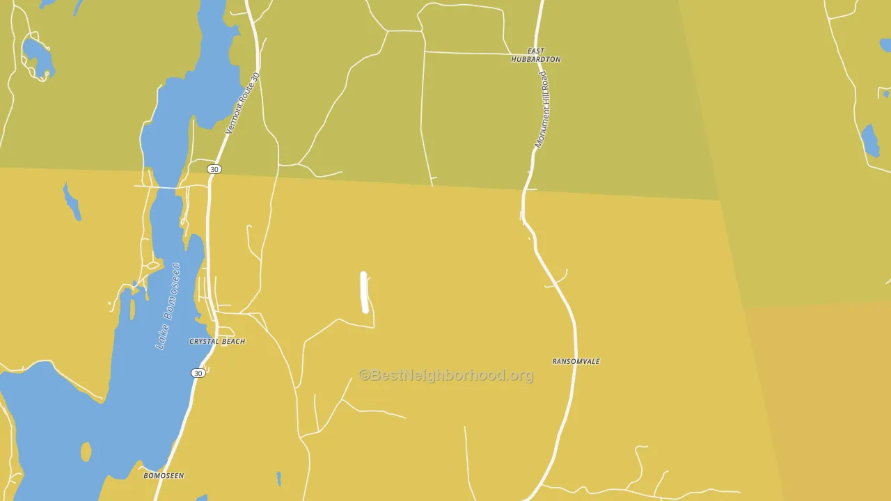 Map of the best neighborhoods in the East Hubbardton area, with better matches in green and worse matches in red