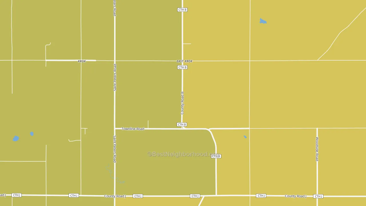 Map of the best neighborhoods in the East Krok area, with better matches in green and worse matches in red