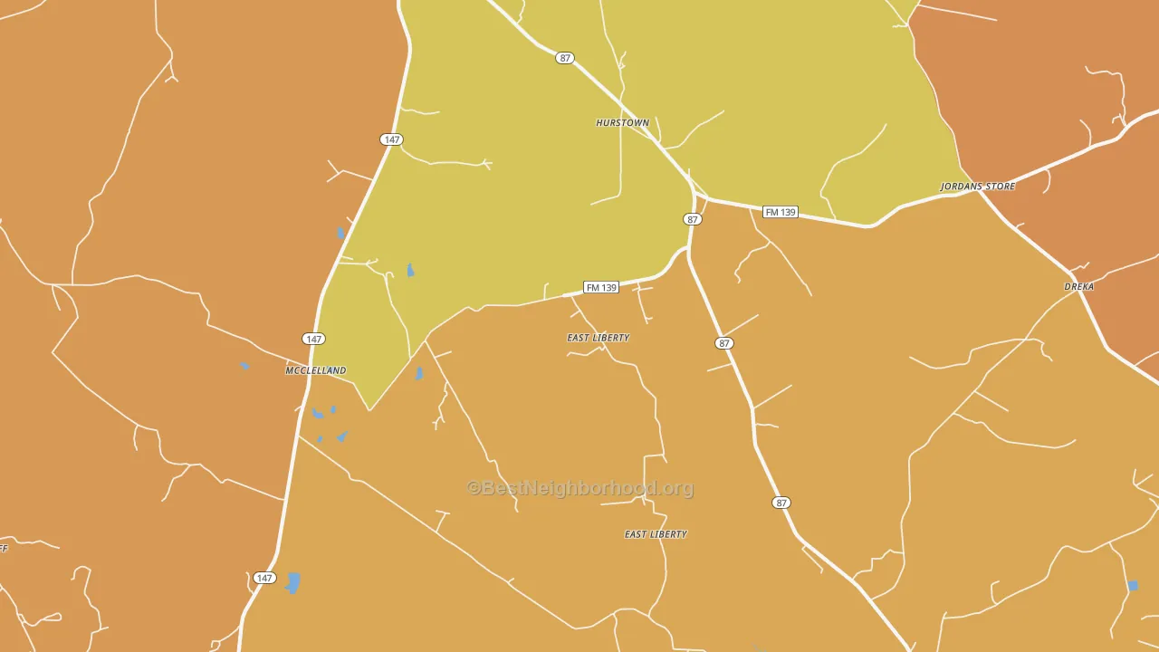 Map of the best neighborhoods in the East Liberty area, with better matches in green and worse matches in red