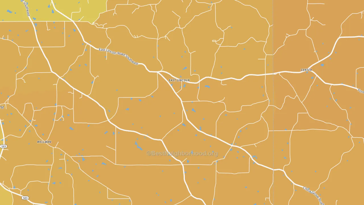 Map of the best neighborhoods in the East Lincoln area, with better matches in green and worse matches in red