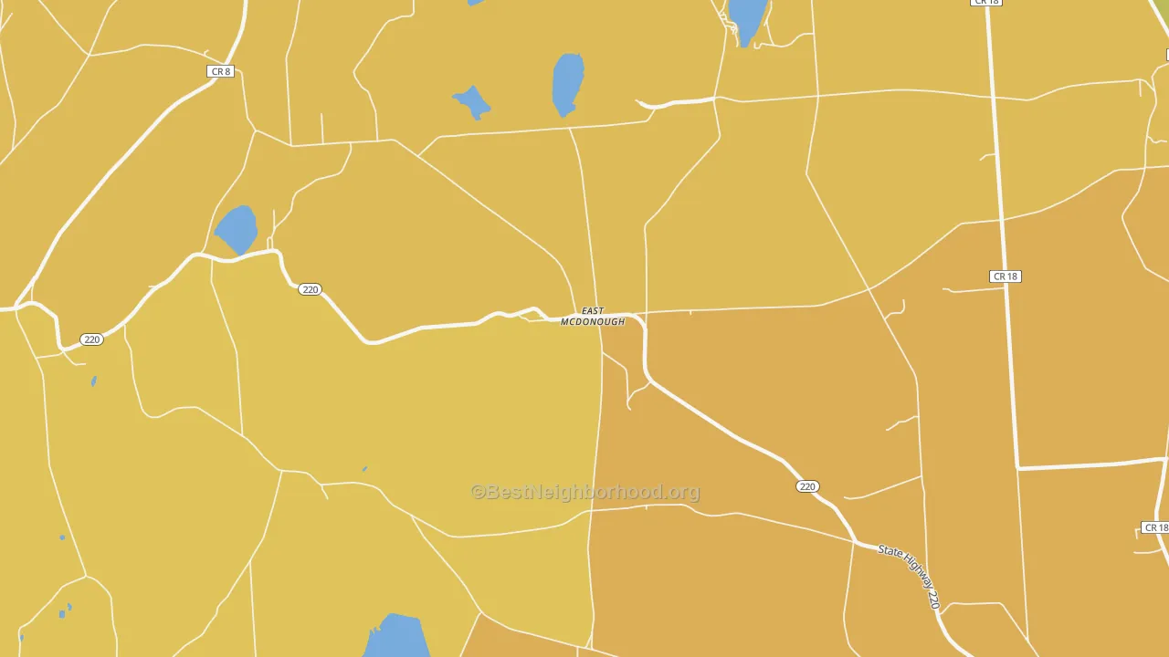 Map of the best neighborhoods in the East McDonough area, with better matches in green and worse matches in red