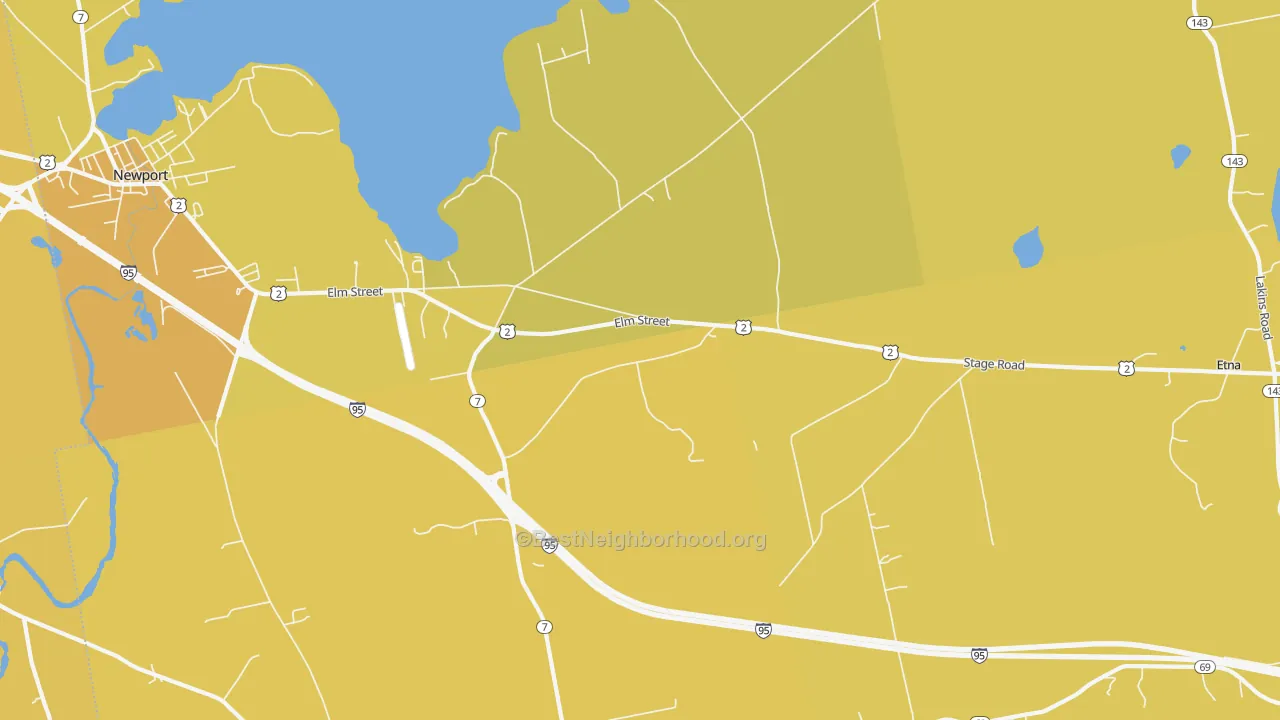 Map of the best neighborhoods in the East Newport area, with better matches in green and worse matches in red