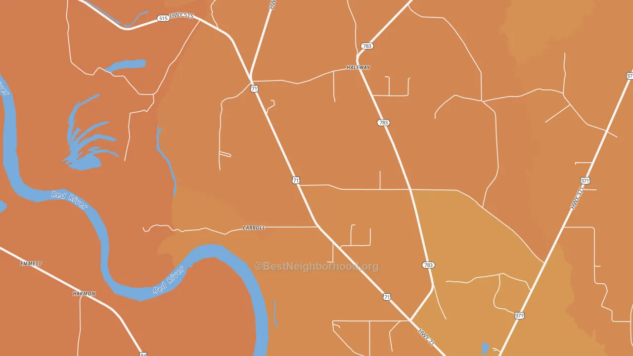 Map of the best neighborhoods in the East Point area, with better matches in green and worse matches in red