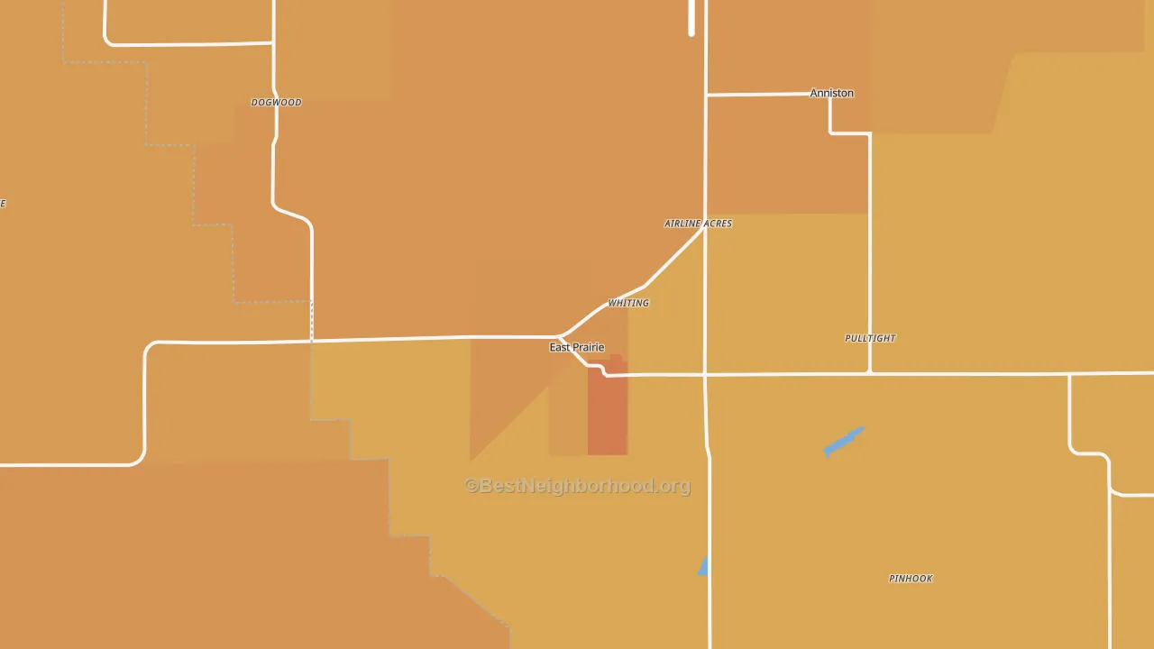 Map of the best neighborhoods in the East Prairie area, with better matches in green and worse matches in red