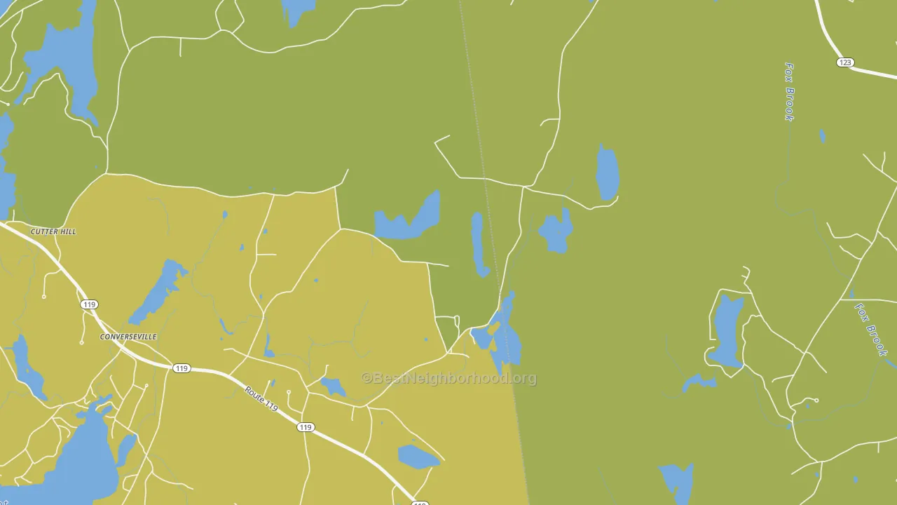 Map of the best neighborhoods in the East Rindge area, with better matches in green and worse matches in red