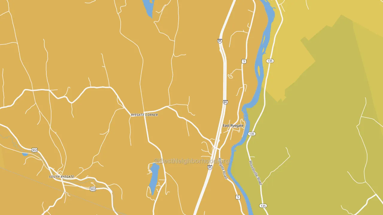 Map of the best neighborhoods in the East Ryegate area, with better matches in green and worse matches in red