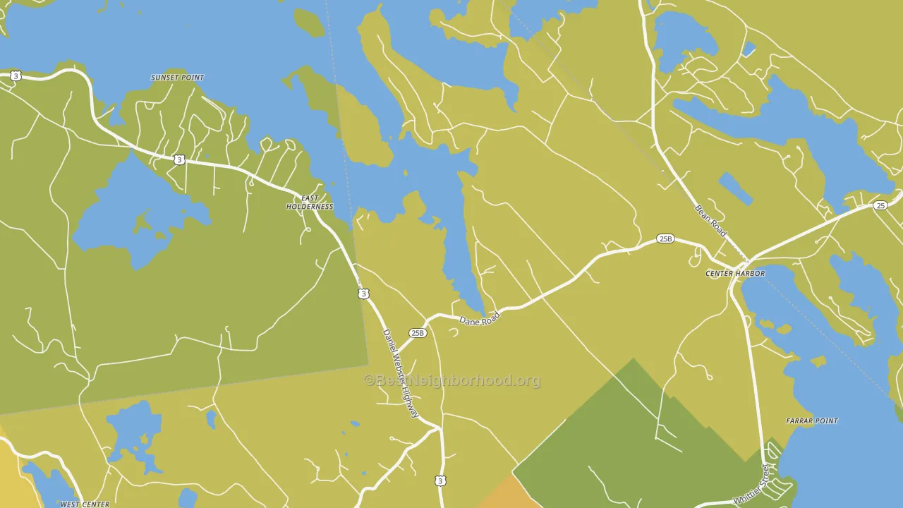 Map of the best neighborhoods in the East Sandwich area, with better matches in green and worse matches in red
